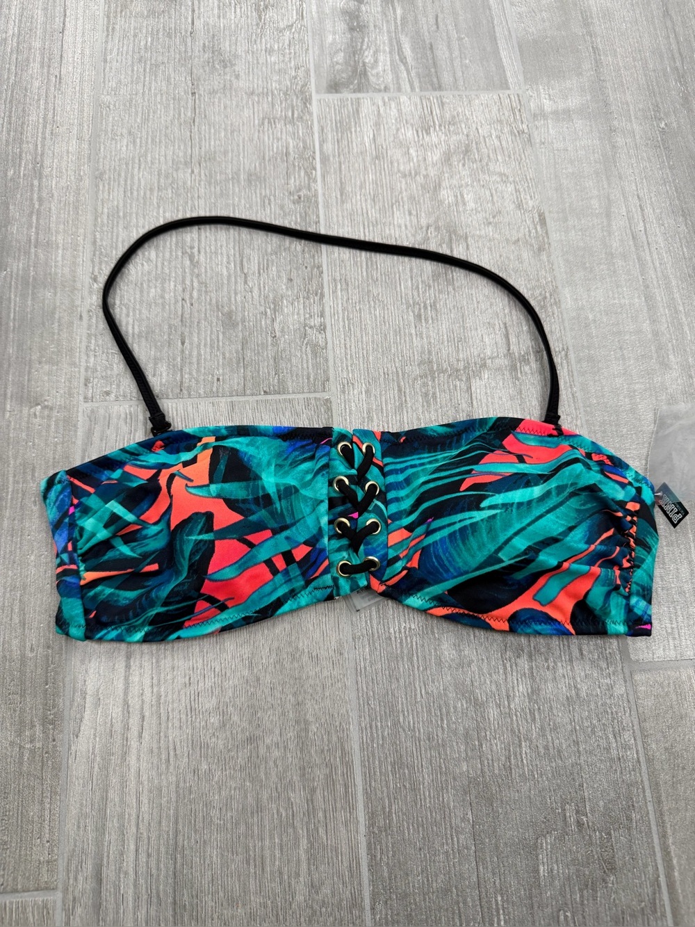NWT Pink Victoria's Secret tropical print bikini top lace-up front detail size M
